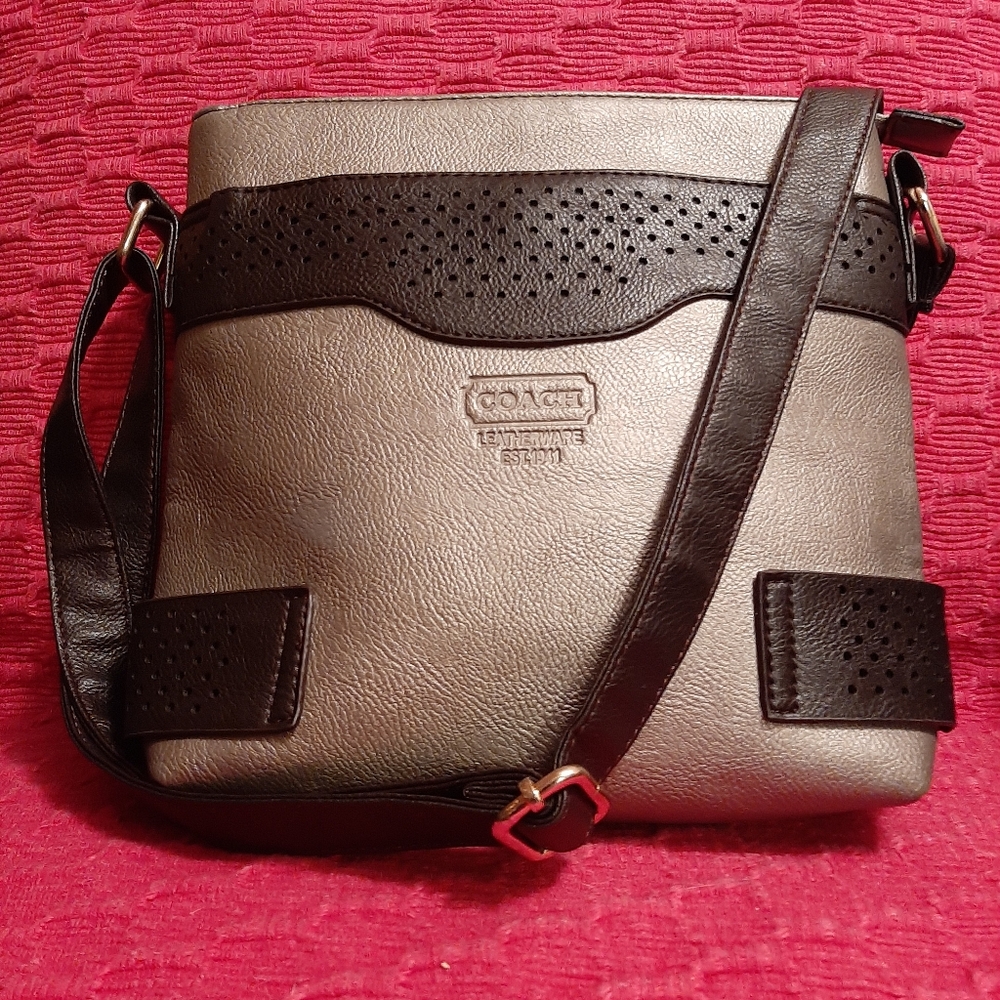 Gray/Brown Crossbody Bag/Purse. 11"x9"inch.